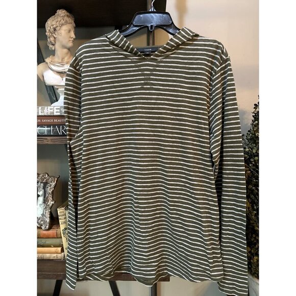 Vince Stripe Slub Long Sleeve Hooded T-Shirt Striped Pattern Green Mens Size Med - Picture 1 of 6